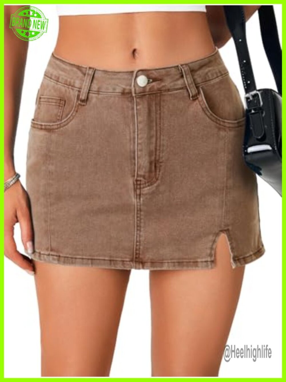 Women's High Waist Mini Denim Skort Side Split Button Zip Pockets